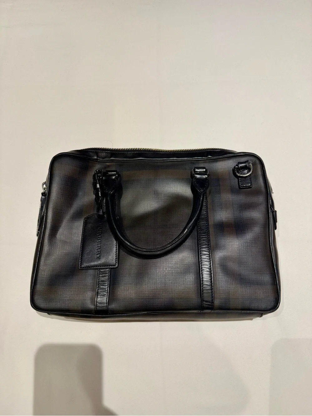 Burberry Black and Brown Plaid Leather Briefcase